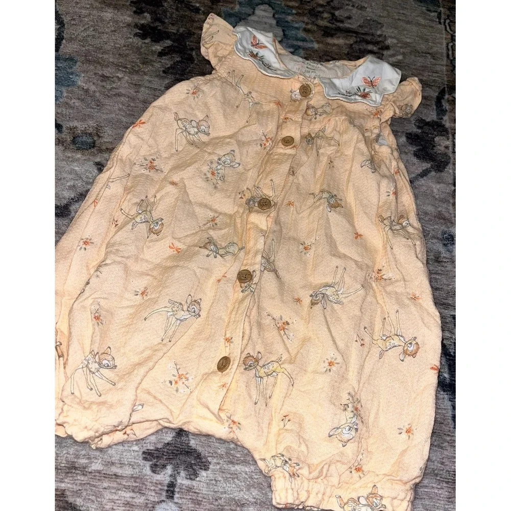 Disney Baby Girl's Peach Bambi Print Floral Embroidered‎ Victorian Jumper 9-12M